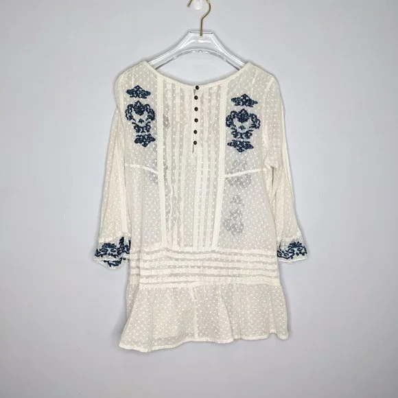 Free People Ivory Lace Long Sleeve Embroidered Blouse Size XS - Picture 3 of 10